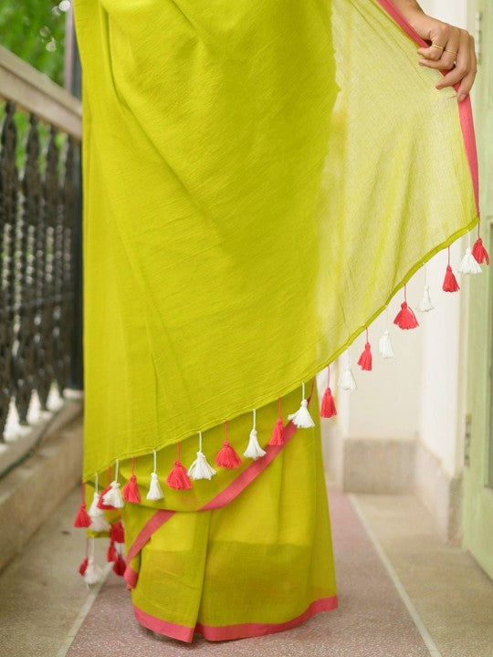 Verdant Glow- Green Chanderi Cotton Saree