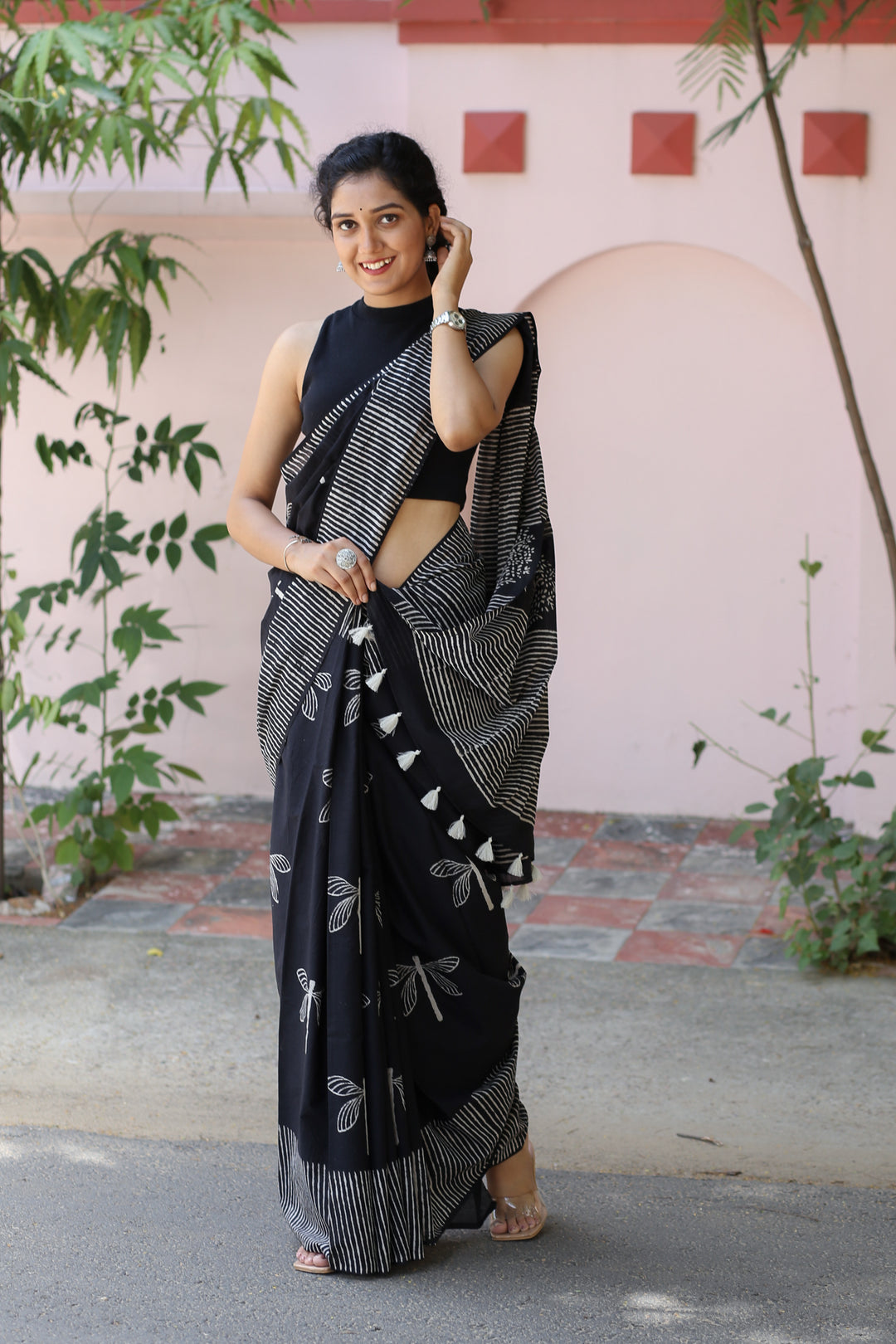 Rich Black - Printed Mulmul Cotton Saree