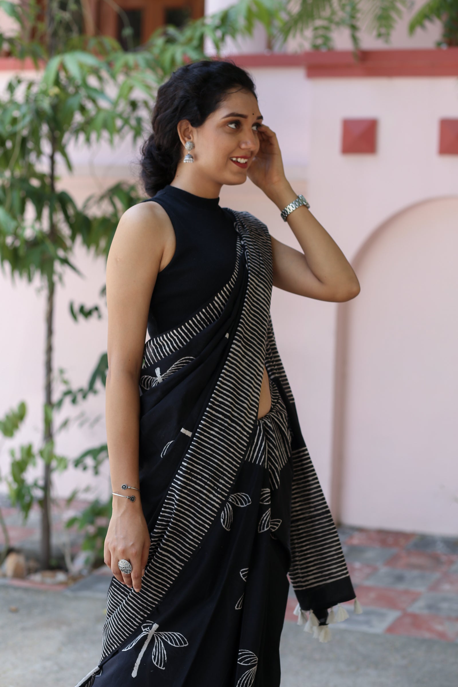 Rich Black - Printed Mulmul Cotton Saree