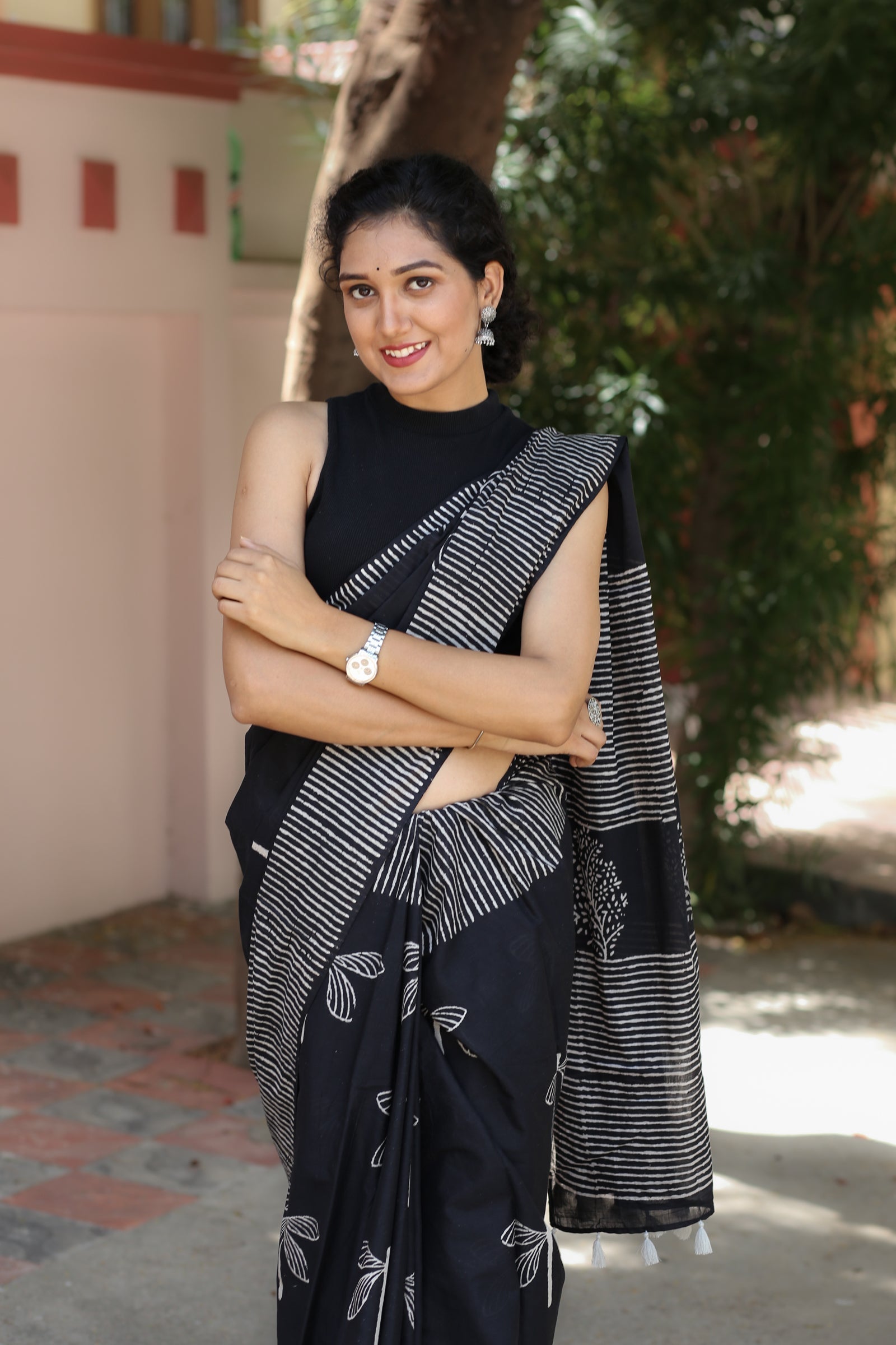 Rich Black - Printed Mulmul Cotton Saree