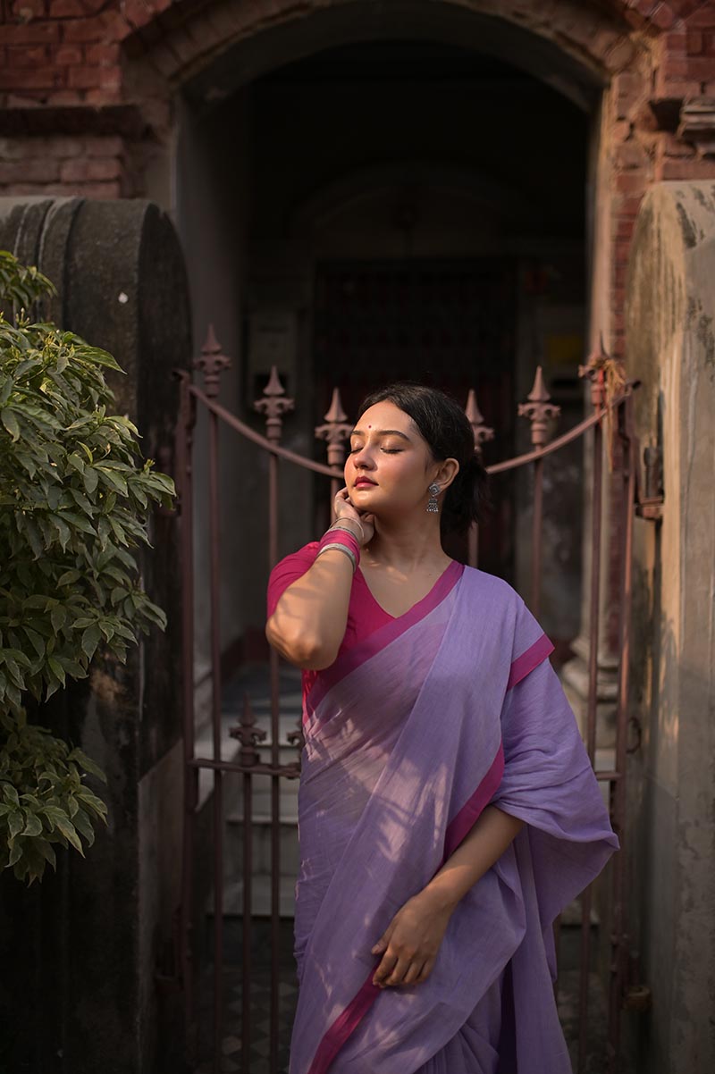 Soft Lavender - Handwoven Mulmul Cotton Saree