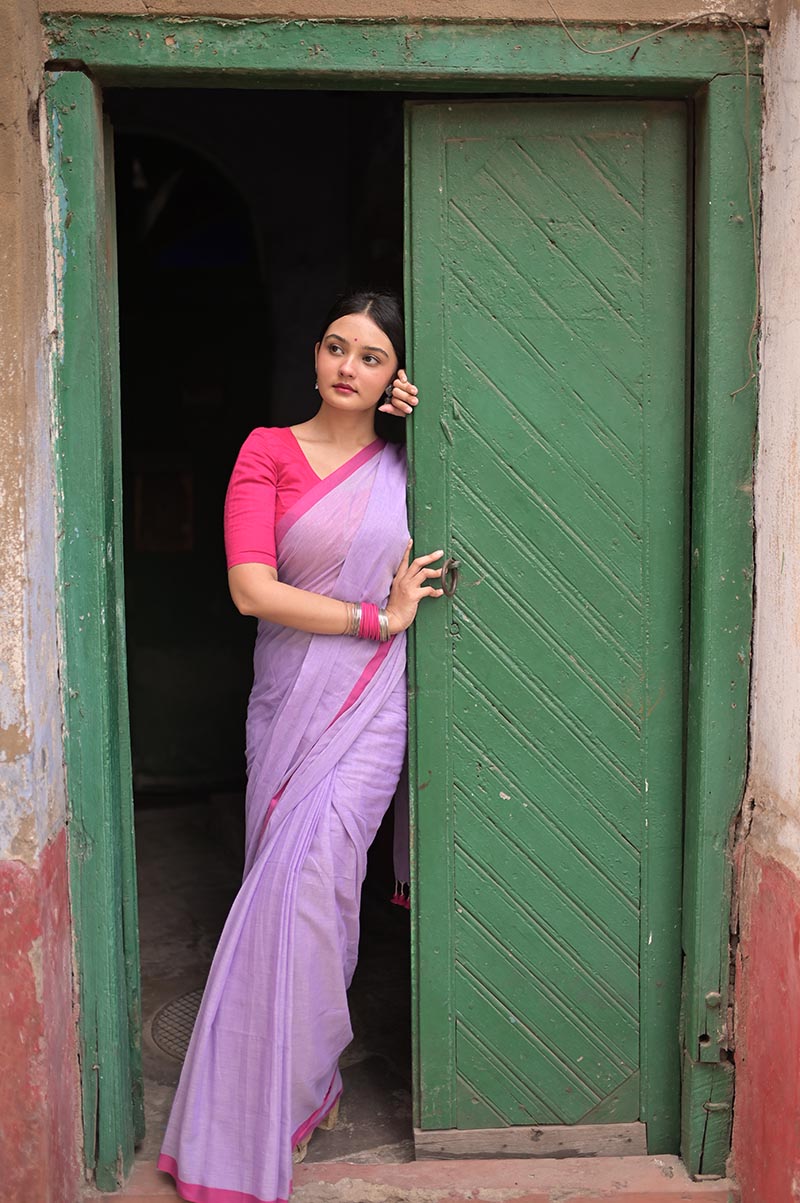 Soft Lavender - Handwoven Mulmul Cotton Saree