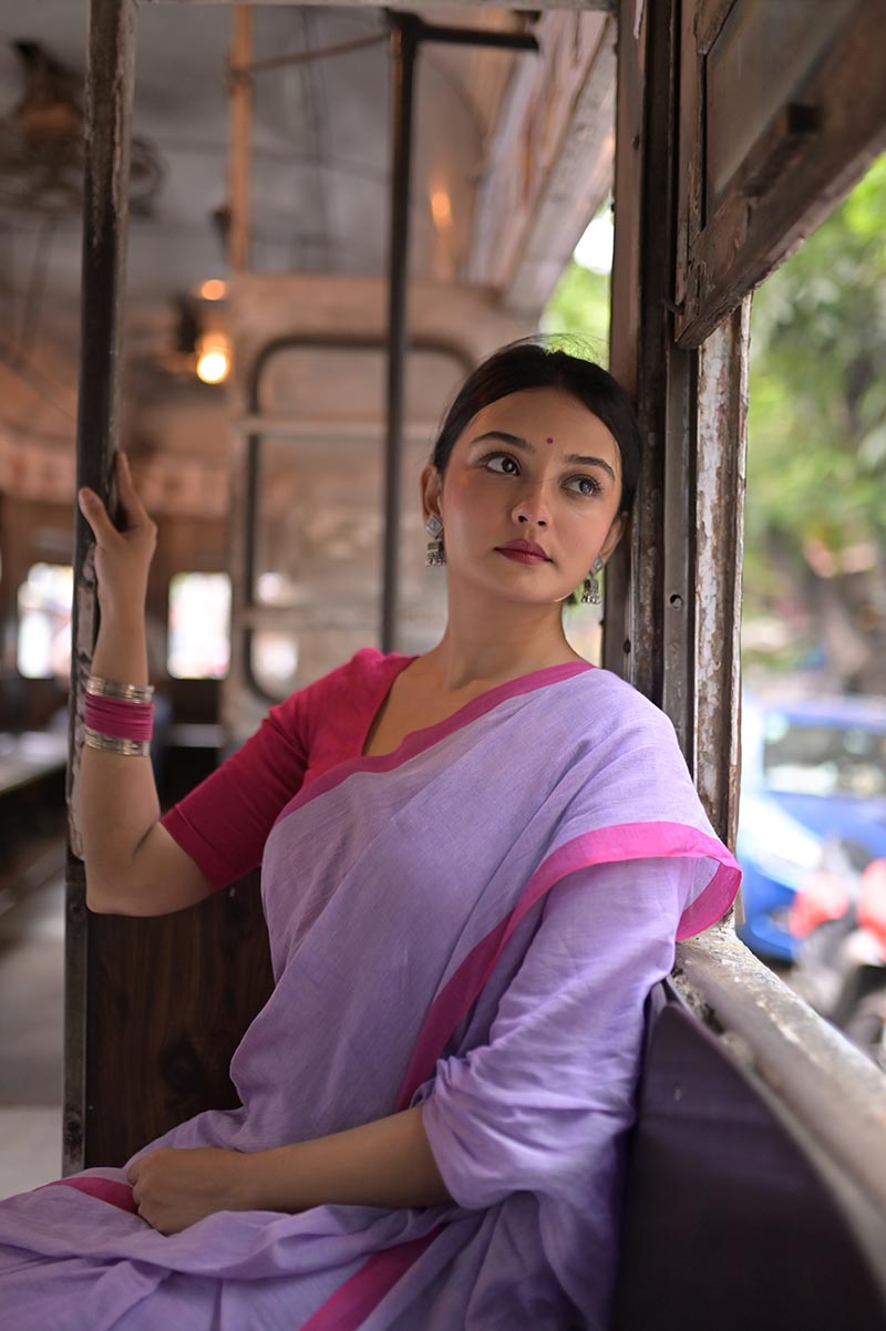 Soft Lavender - Handwoven Mulmul Cotton Saree