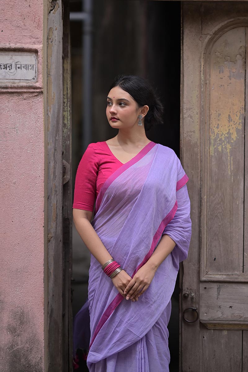 Soft Lavender - Handwoven Mulmul Cotton Saree