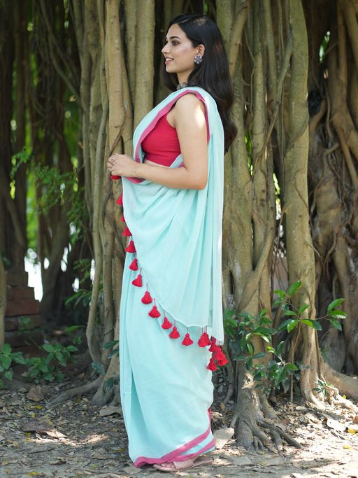 Premium and Luxe Light Blue Handloom Soft Cotton Saree