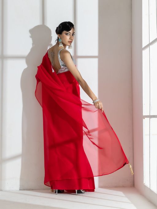 Premium and Luxe Red Soft Organza Saree