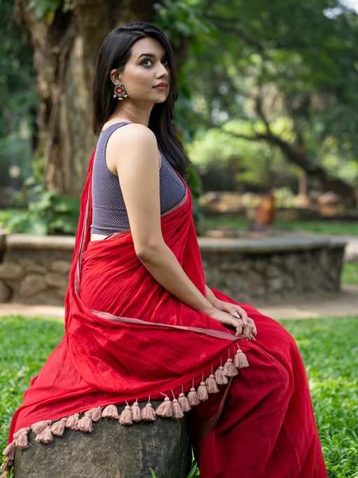 Premium and Luxe Rich Red Color Handloom Cotton Saree