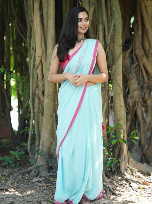 Premium and Luxe Light Blue Handloom Soft Cotton Saree