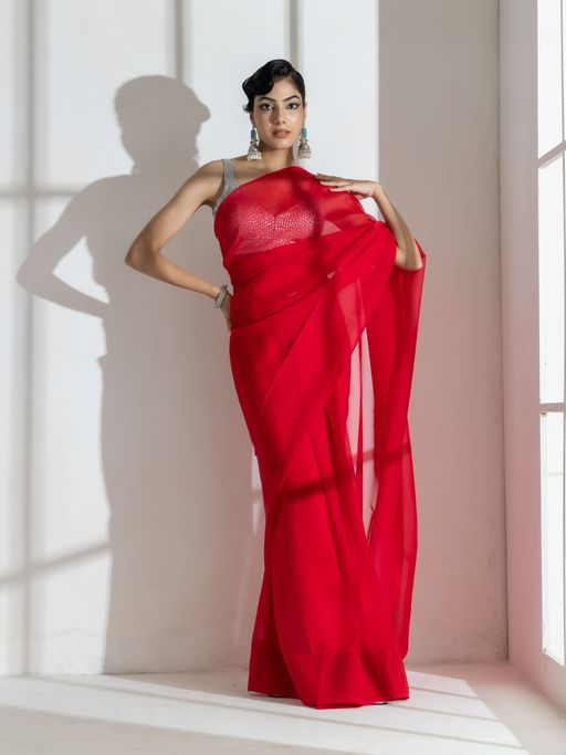 Premium and Luxe Red Soft Organza Saree