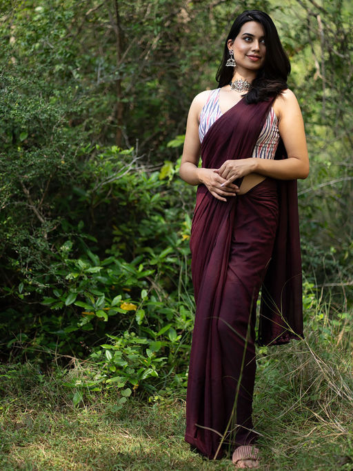 Premium and Luxe Dark Brown Handloom Soft Cotton Saree