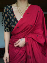 Red Mulmul Cotton Saree