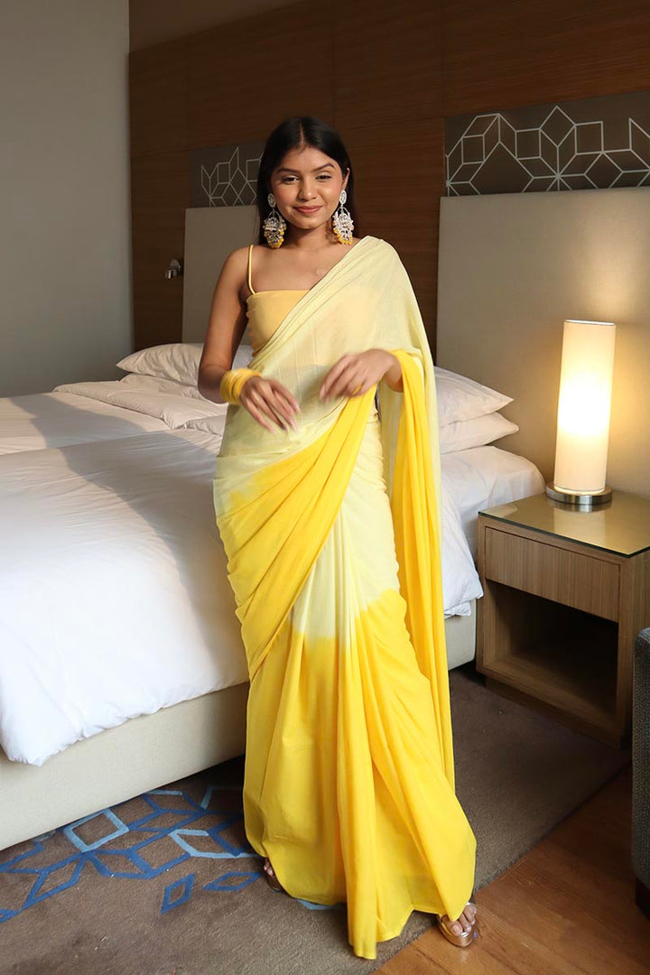 Golden Yellow - Printed Mulmul Cotton Saree