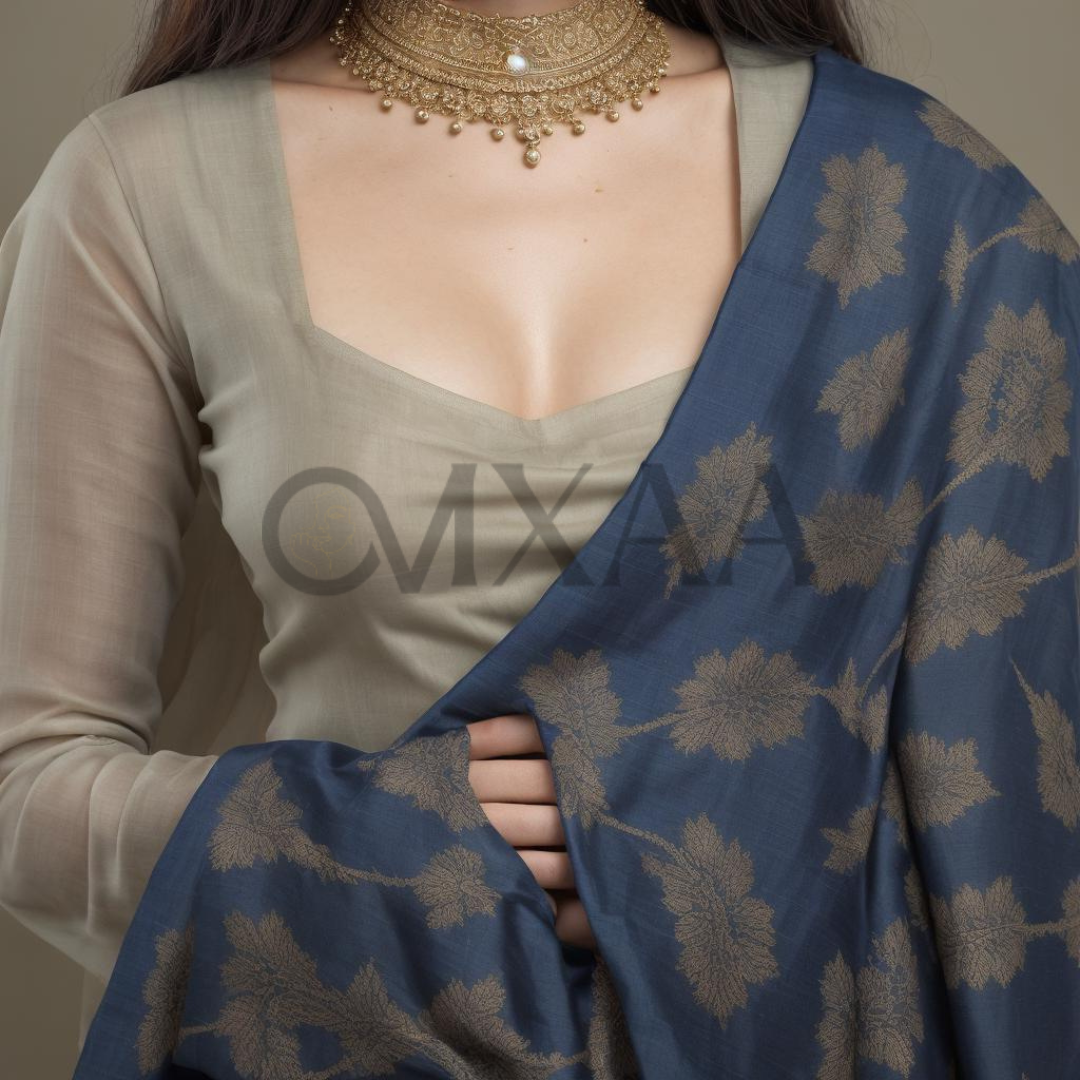 Dark Grayish Blue Premium Muslin Saree