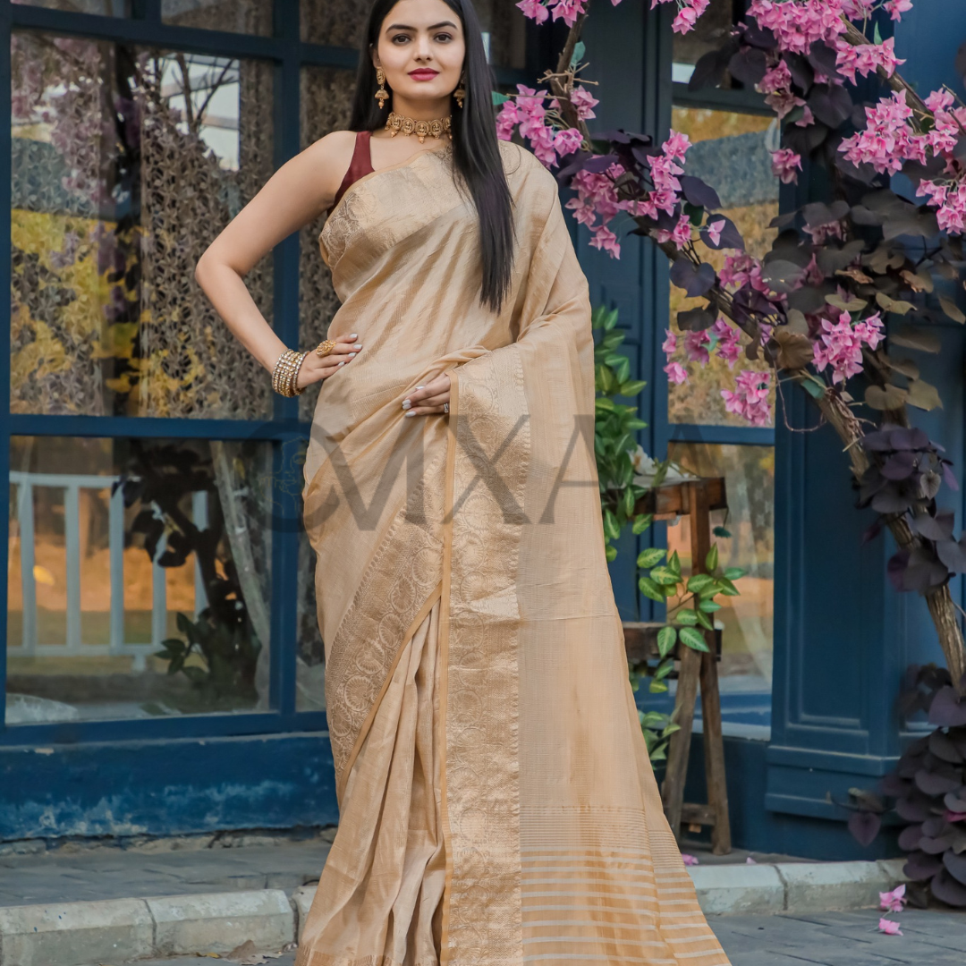 Golden Muslin Silk Luxurious Saree