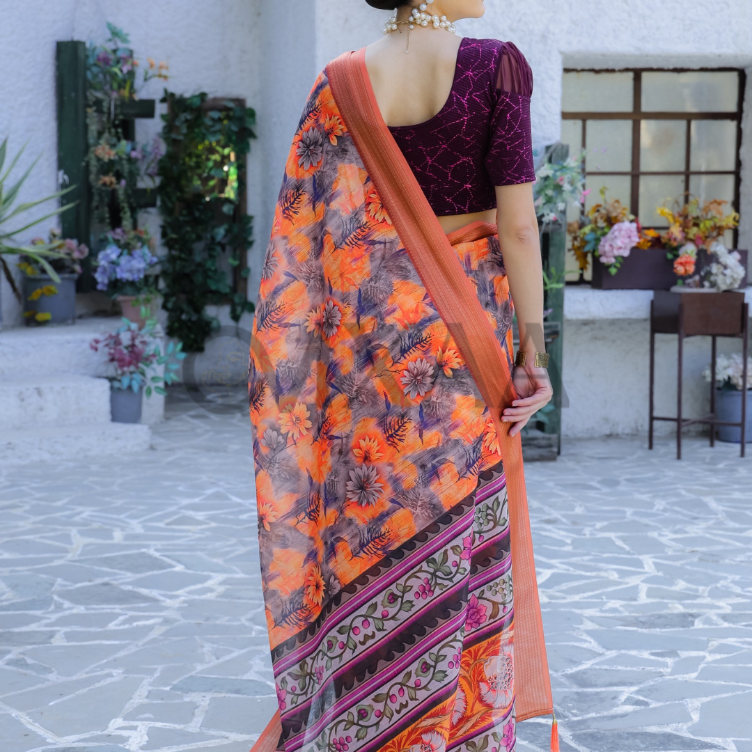 Pure Linen Saree with Zari Border