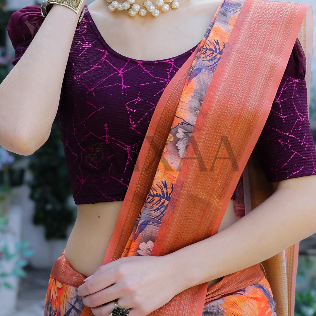 Pure Linen Saree with Zari Border