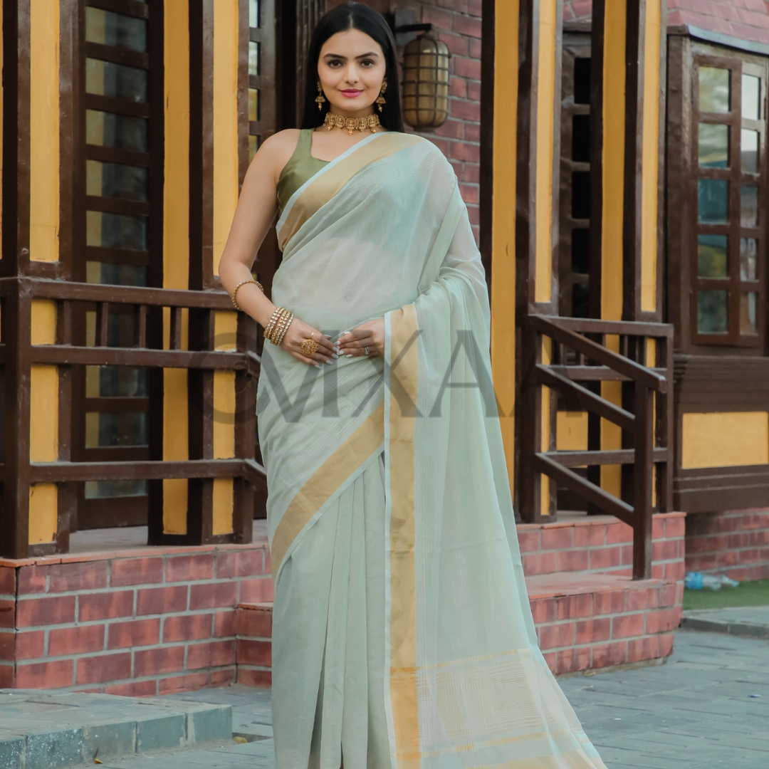 Pure Muslin Silk Luxurious Saree with Zari Border