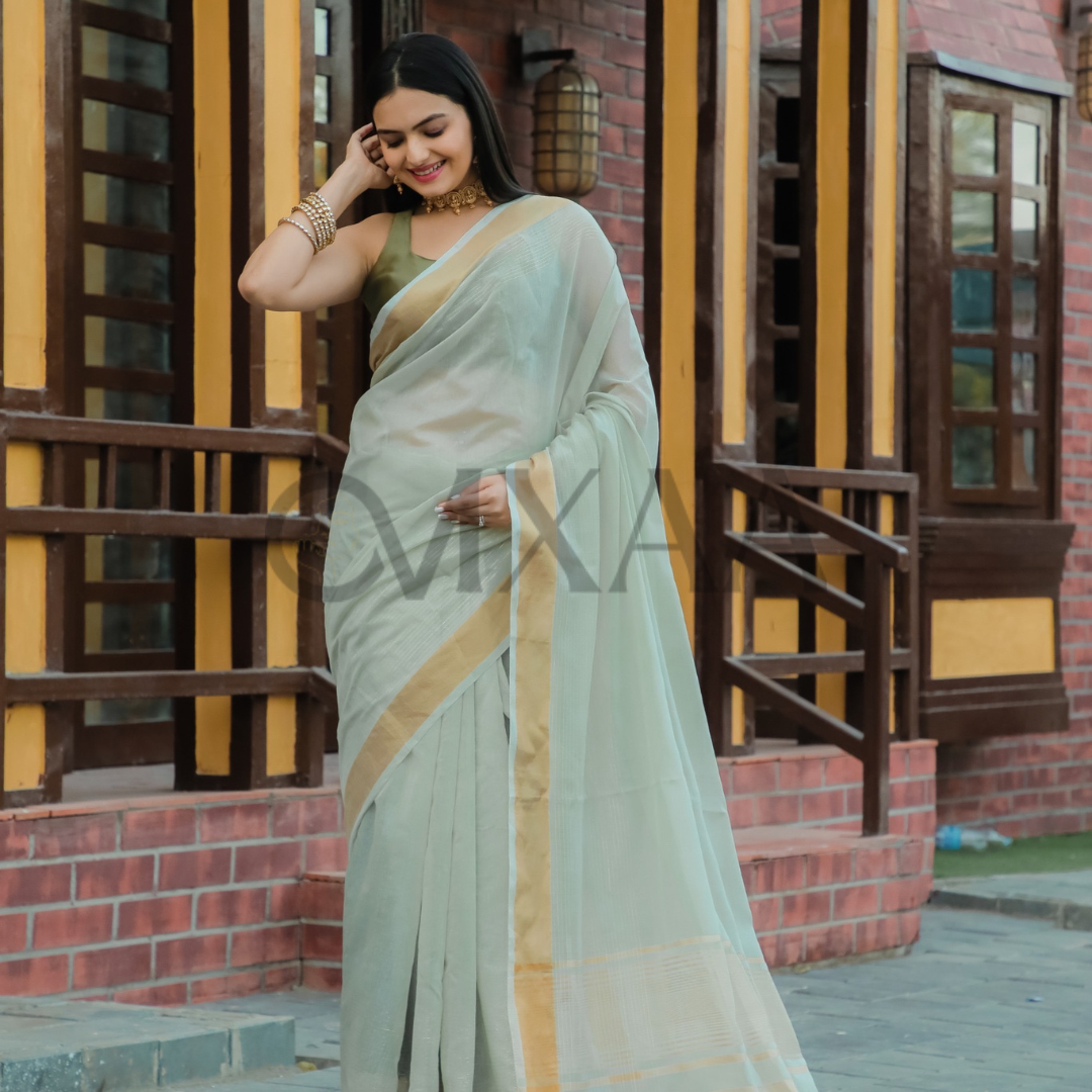 Pure Muslin Silk Luxurious Saree with Zari Border