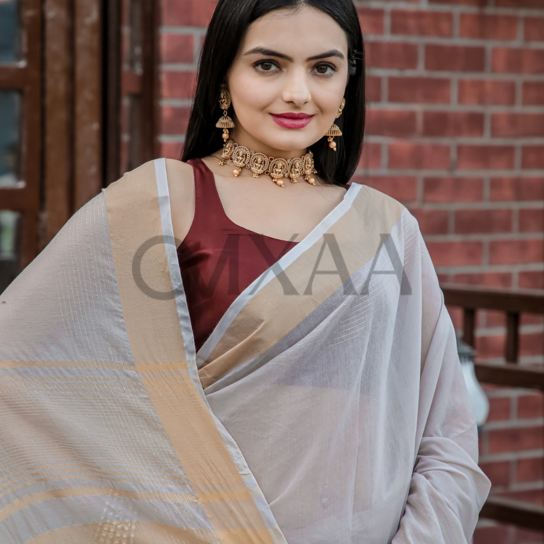 Timeless Grace- Pure Muslin Silk Luxurious Saree with Zari Work