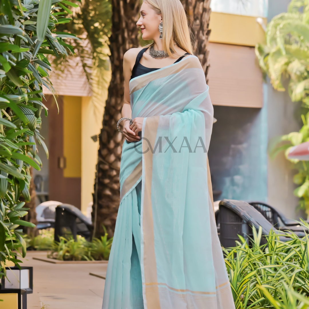 Serene Sky- Luxurious Chanderi Cotton Silk Saree