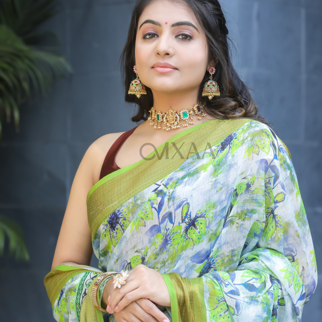 Ethereal Breeze- Light Green Linen Saree