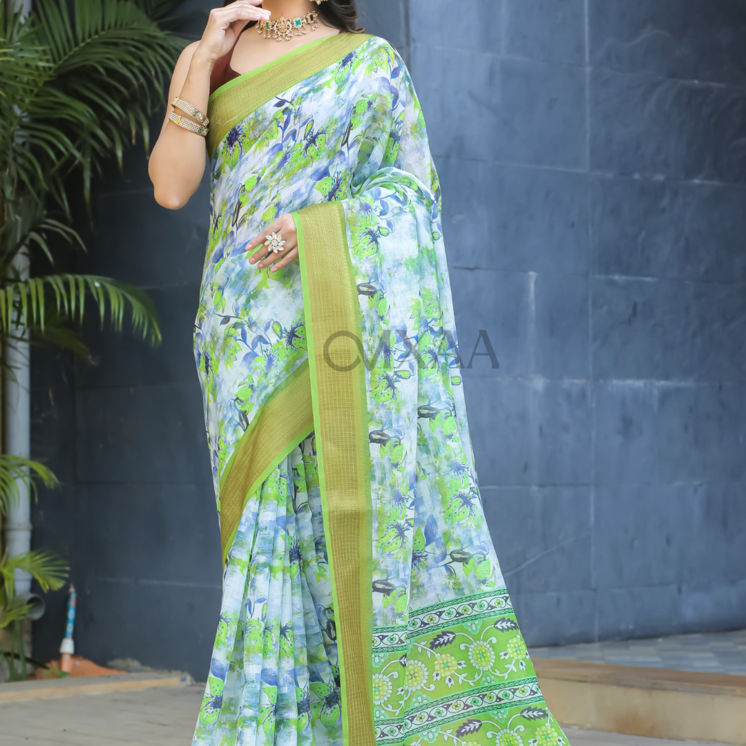 Ethereal Breeze- Light Green Linen Saree