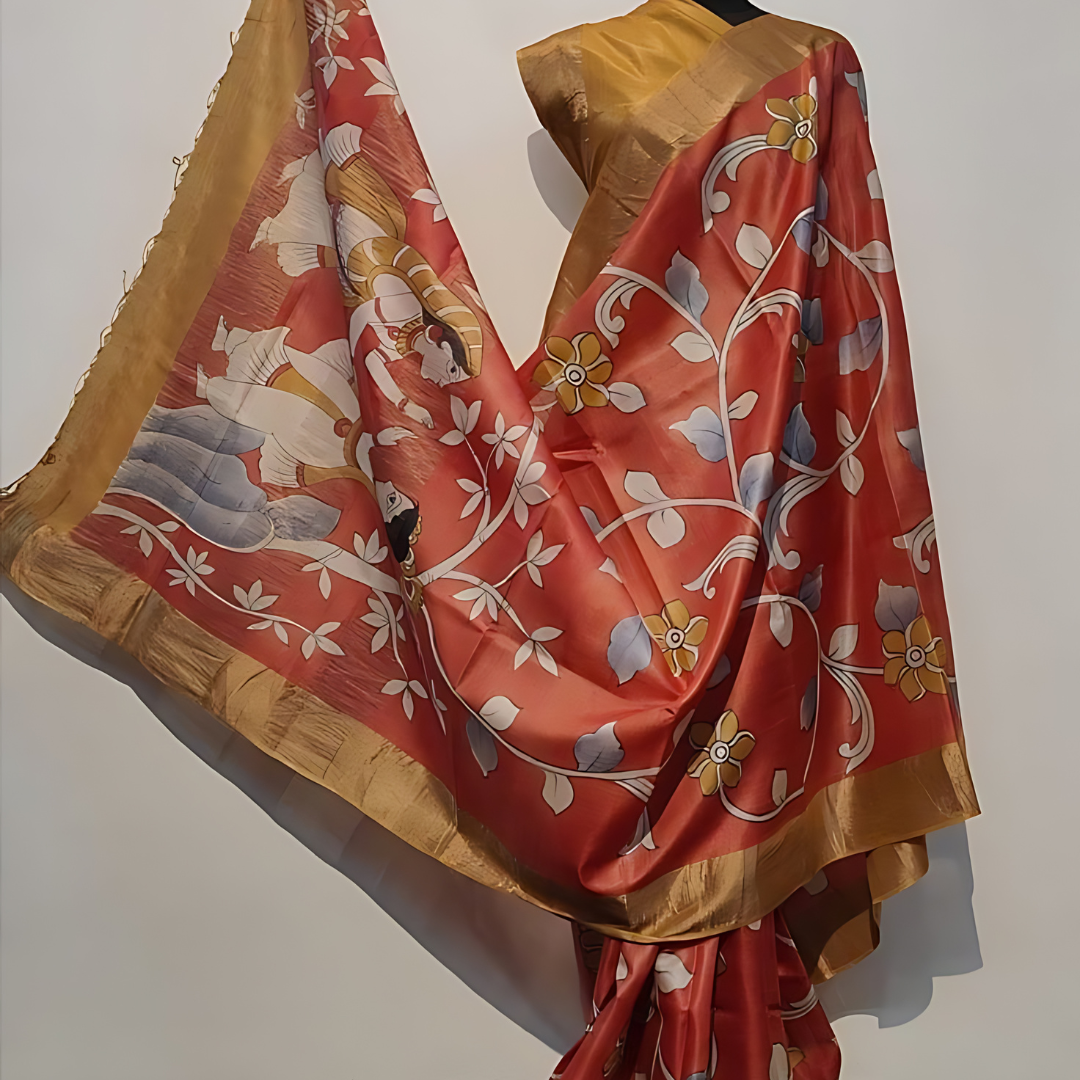 Luxurious Red Premium Chanderi Cotton Silk Saree with Gold Patta