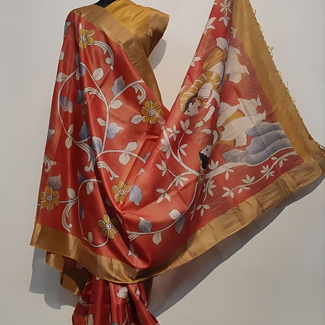 Luxurious Red Premium Chanderi Cotton Silk Saree with Gold Patta