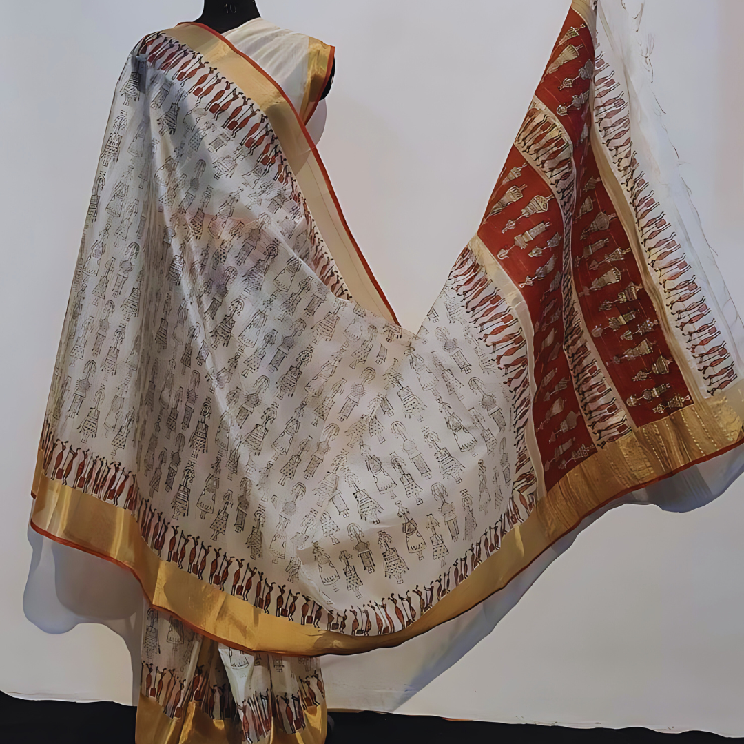 Rich Multicolor Premium Chanderi Cotton Silk Saree with Gold Patta