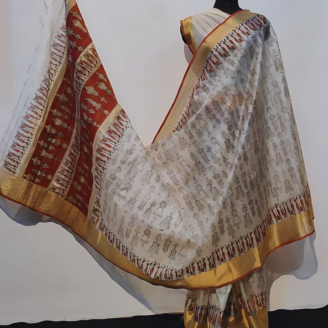 Rich Multicolor Premium Chanderi Cotton Silk Saree with Gold Patta