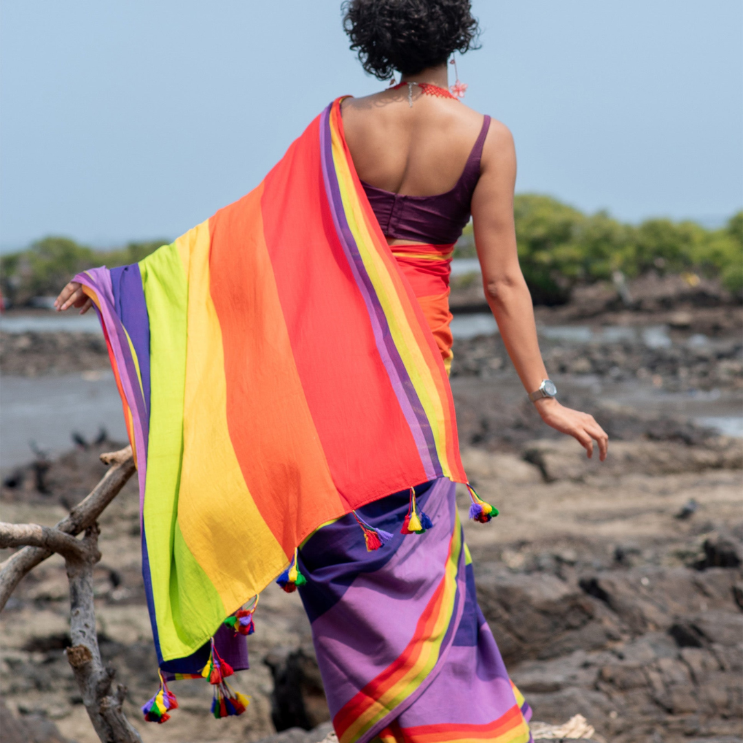 Vibrant Multicolor Linen Cotton Saree with Intricate Design