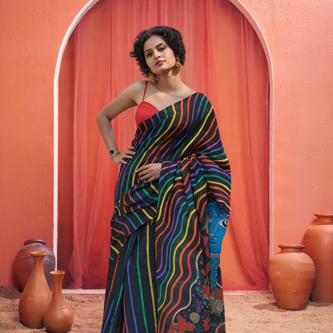 Exquisite Multicolor Chanderi Cotton Saree with Rich Pallu