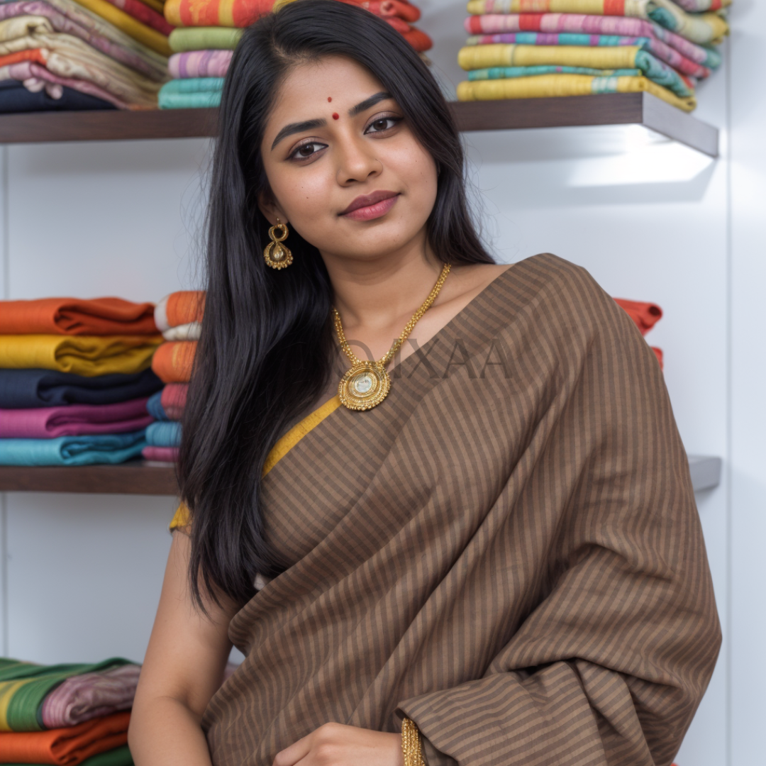 Brown Luxurious Chanderi Cotton Silk Saree with Blouse Piece