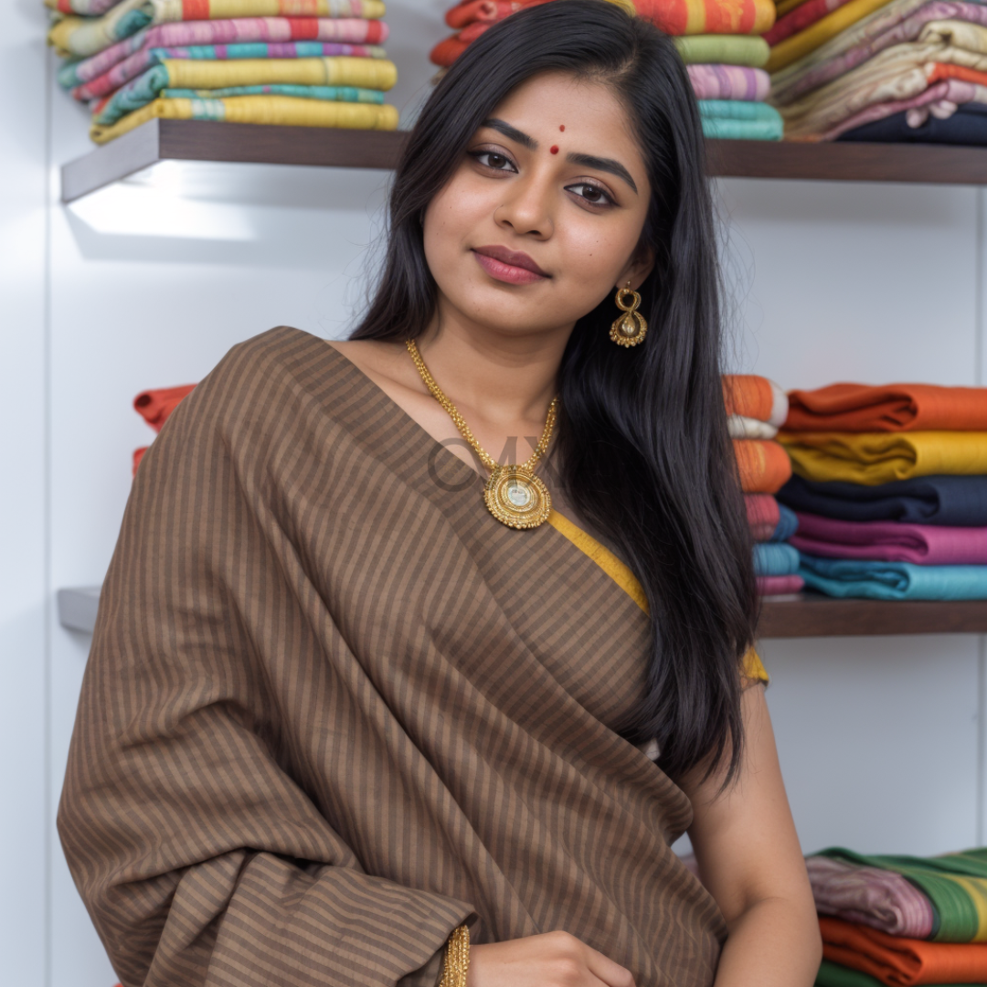 Brown Luxurious Chanderi Cotton Silk Saree with Blouse Piece