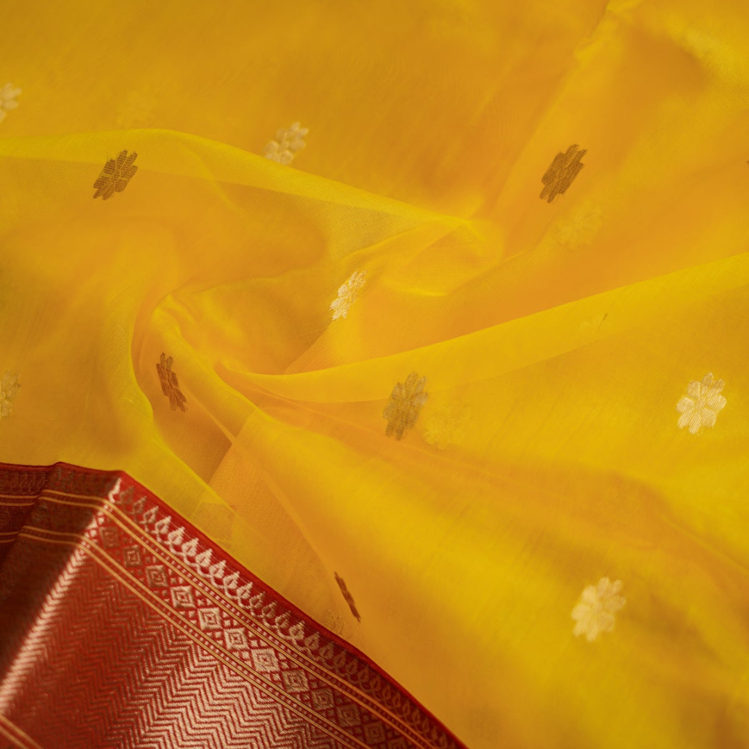 Sunset Symphony- Yellow and Red Handloom Chanderi Silk Saree