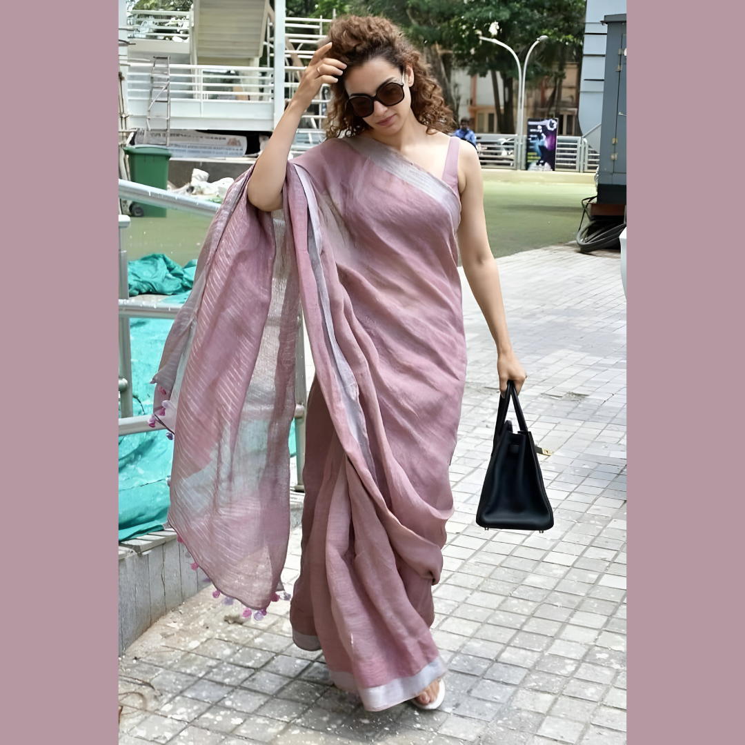 Pure Linen Saree with Silver Patta