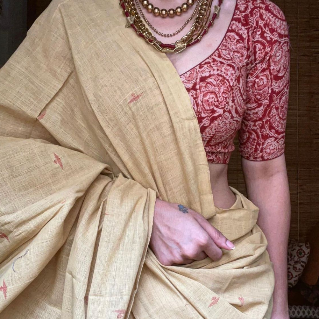 Golden Radiance: Cream and Light Yellow Premium Chanderi With Digital Print Saree