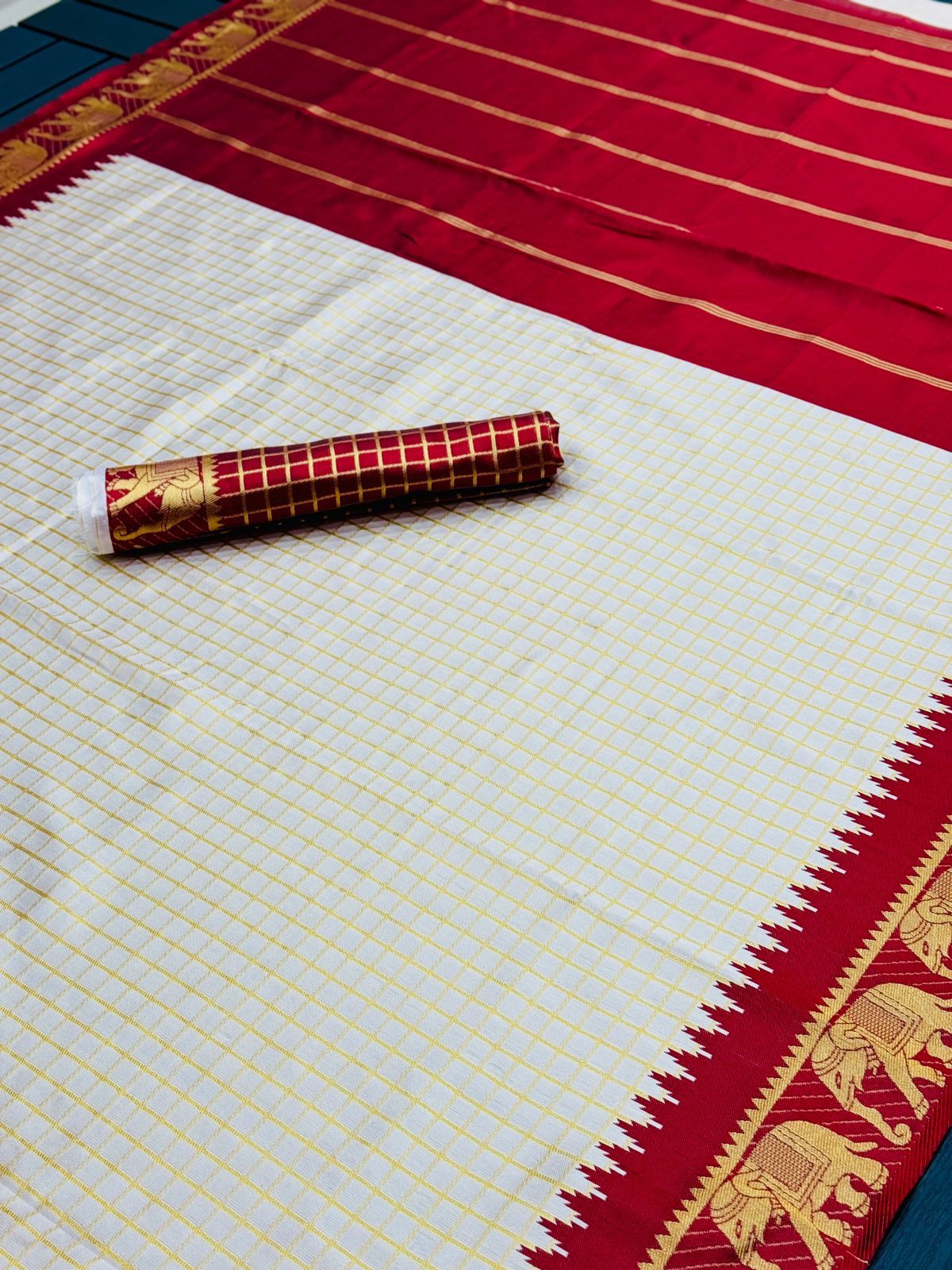 Elegant Soft Lichi Silk Saree with Jacquard Weaving and Contrast Blouse