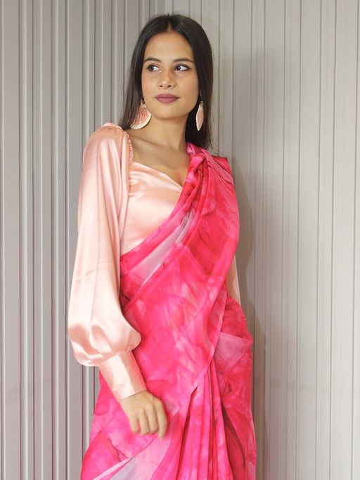 Premium and Luxe Pink Marble Color Chanderi Cotton Silk Saree