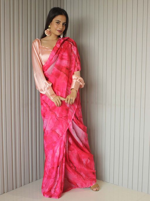 Premium and Luxe Pink Marble Color Chanderi Cotton Silk Saree